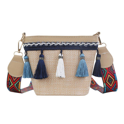 ladies straw woven shoulder bag bucket bag