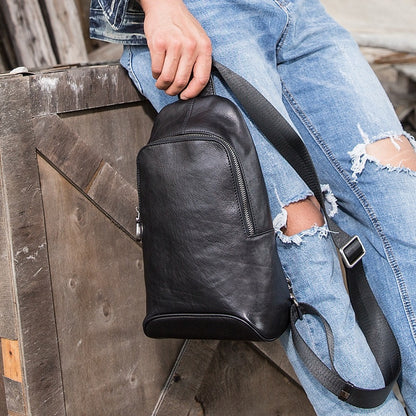 mens cowhide large capacity cross body vintage chest bag