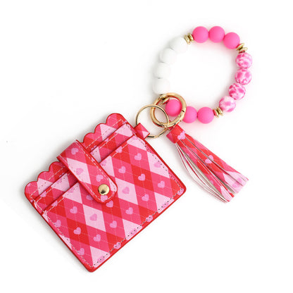 love polyurethane card holder silica gel key chain european and american printed silicone beads bracelet womens wallet