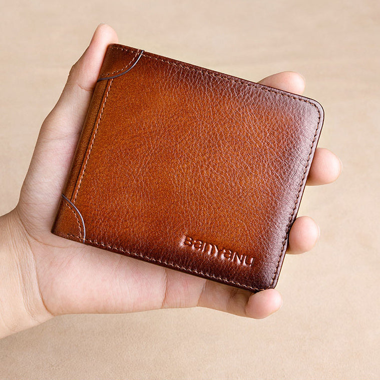 mens short leather large capacity leather horizontal wallet