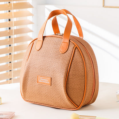 pu woven pattern cosmetic capacity portable storage bag double zipper