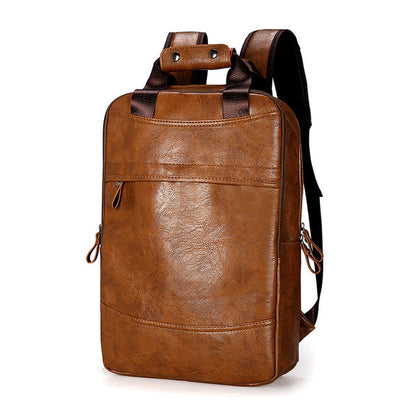 mens leather business simple backpack