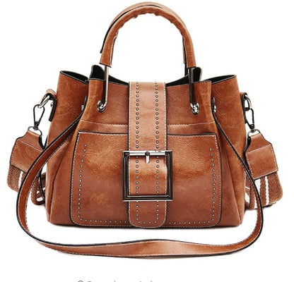 double leather bucket bag handbag