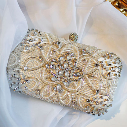 womens hand sewn rhinestone chain evening bag