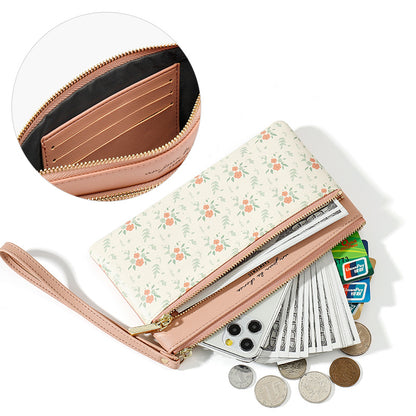 womens long wallet korean style large capacity hand zipper bag floral leather long purses and handbags women bags