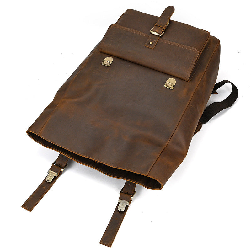 mens retro backpack crazy horse leather schoolbag