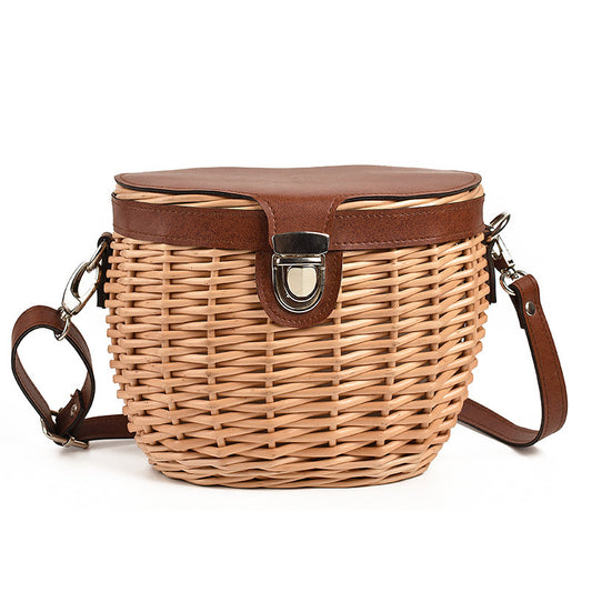 womens round hand woven handbag