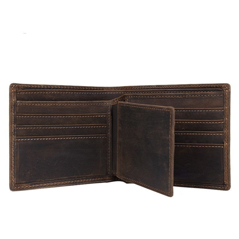 vintage crazy horse leather handmade short strap wallet