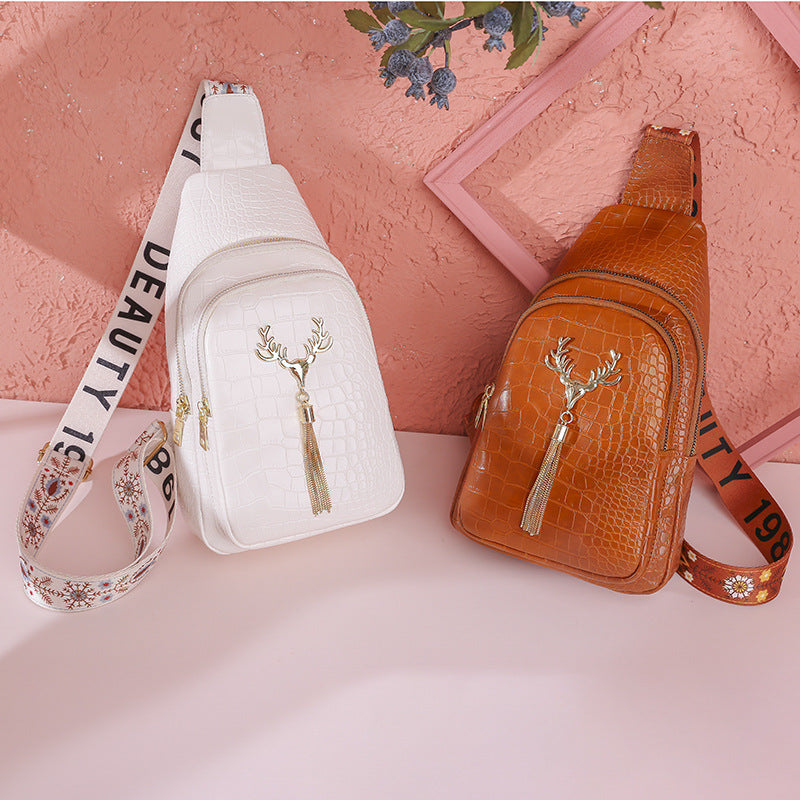 deer tassel design crossbody bag fashion letter embroidery chest bags for women