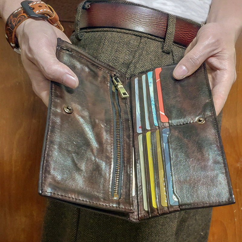 handmade old pleated long wallet men