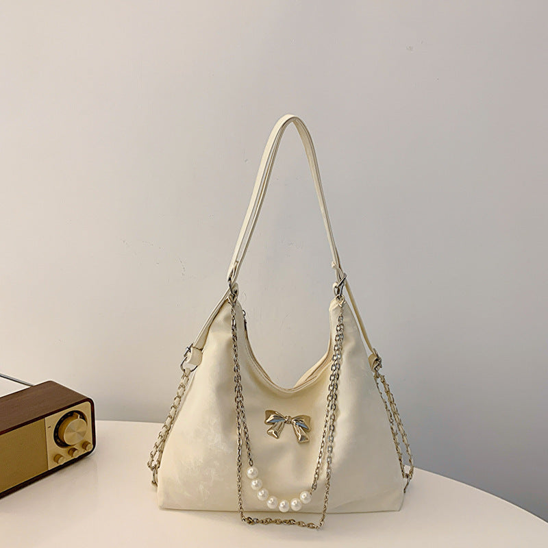 niche commuter pearl chain one shoulder bag womens all match shoulder tote bag