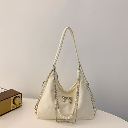 niche commuter pearl chain one shoulder bag womens all match shoulder tote bag