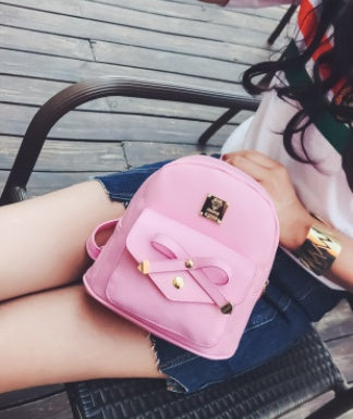 spring and summer new womens bag retro fashion backpack korean version of the bow student bag travel backpack