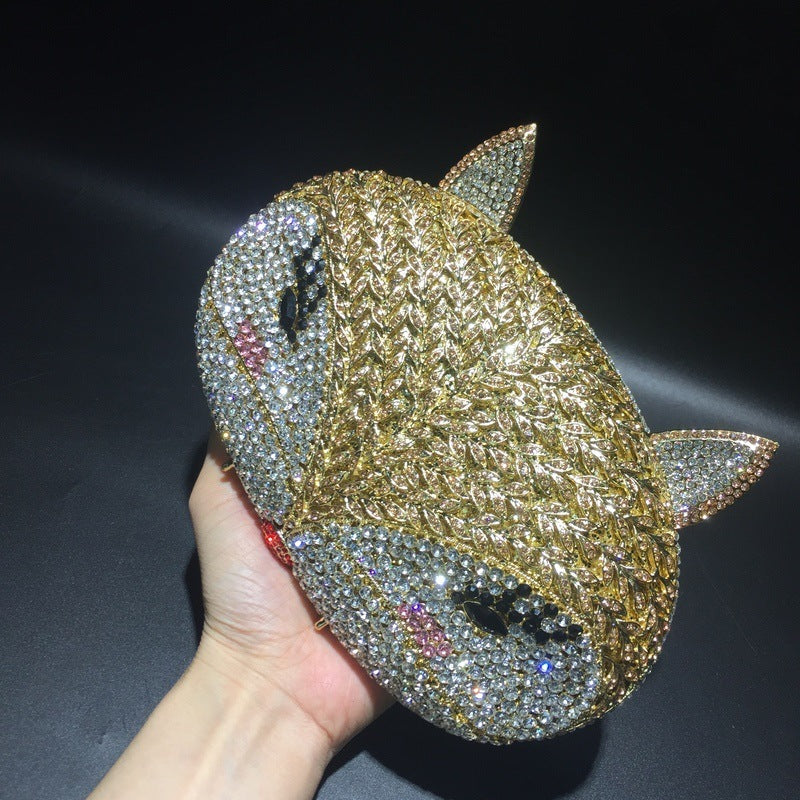 fox rhinestone hollow metal crystal dinner bag