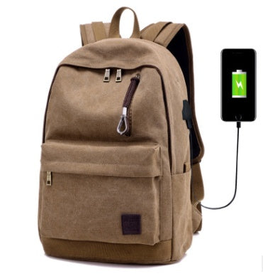 backpack canvas travel bag external usb charging interface with headphone hole junior high school student bag