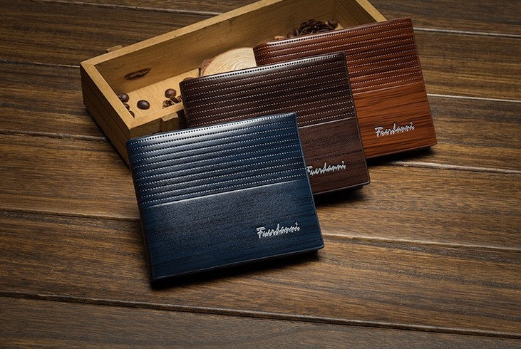 wooden stripe pu leather wallet