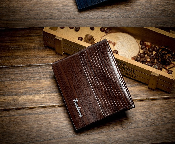 wooden stripe pu leather wallet