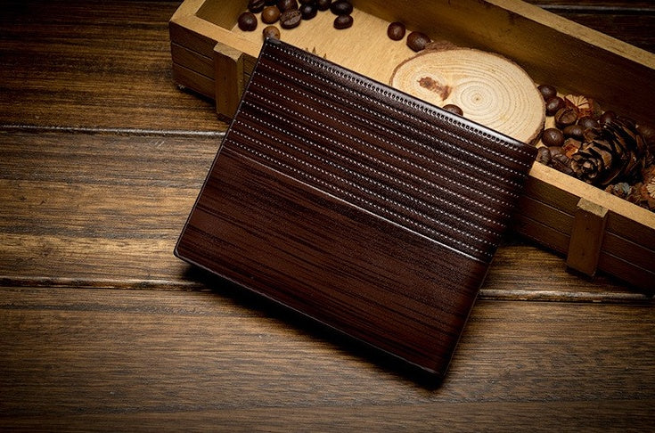 wooden stripe pu leather wallet