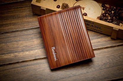 wooden stripe pu leather wallet