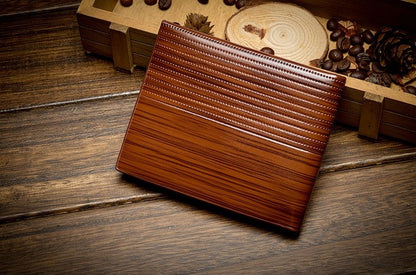 wooden stripe pu leather wallet