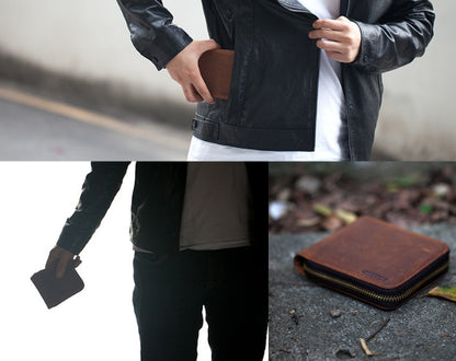 genuine leather mens retro fashion zipper wallet