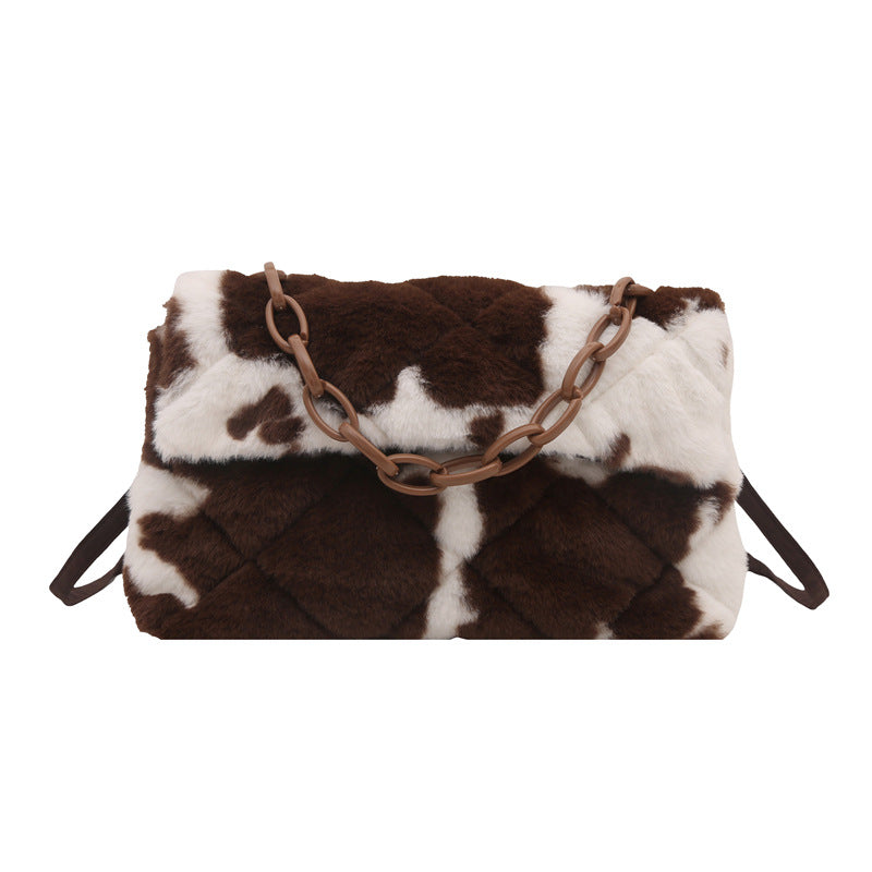 Stylish One-shoulder Envelope Bag With Leopard Print And Fluffy Accents Crossbody Bag