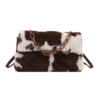 Stylish One-shoulder Envelope Bag With Leopard Print And Fluffy Accents Crossbody Bag