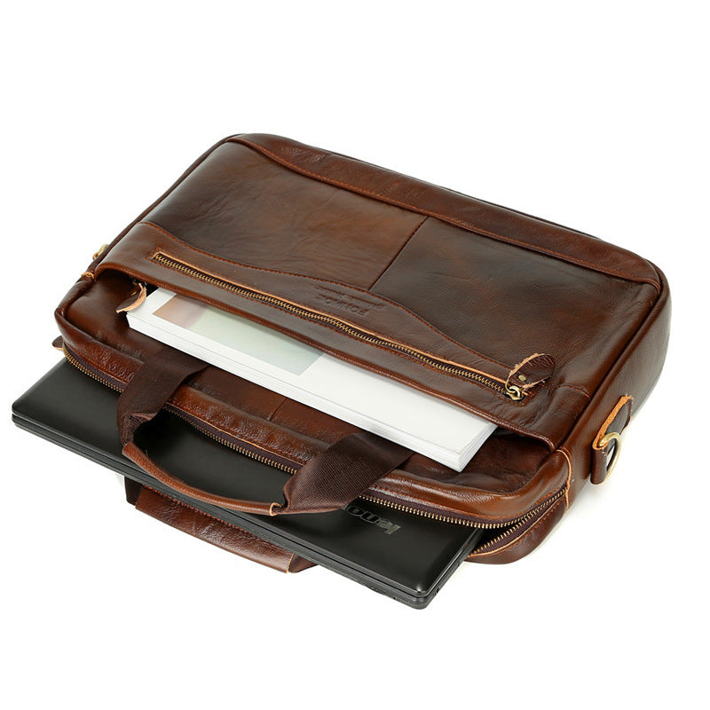 cowhide mens horizontal business bag