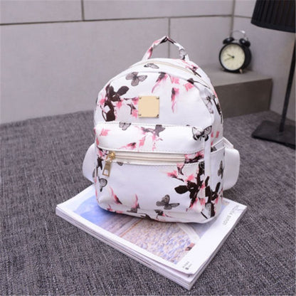 butterfly shoulder bag female korean version of floral pu student backpack