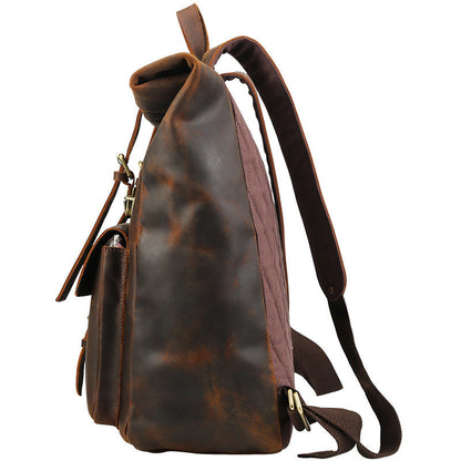 mens crazy horse leather travel backpack