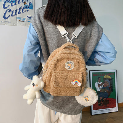 Korean New Autumn And Winter Lamb Wool Backpack