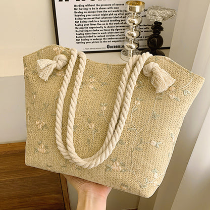 lace bag ins straw shoulder bag large capacity flower woven handbag