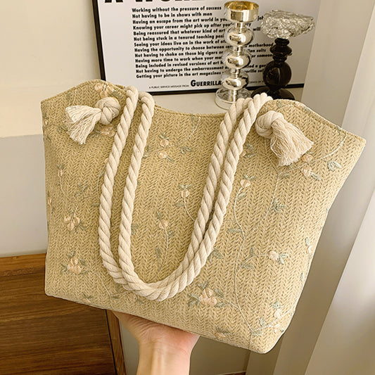 lace bag ins straw shoulder bag large capacity flower woven handbag