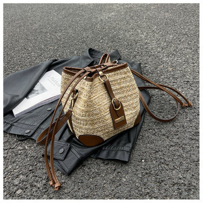 summer korean straw plaited pull belt simple beach weaving shoulder messenger bag