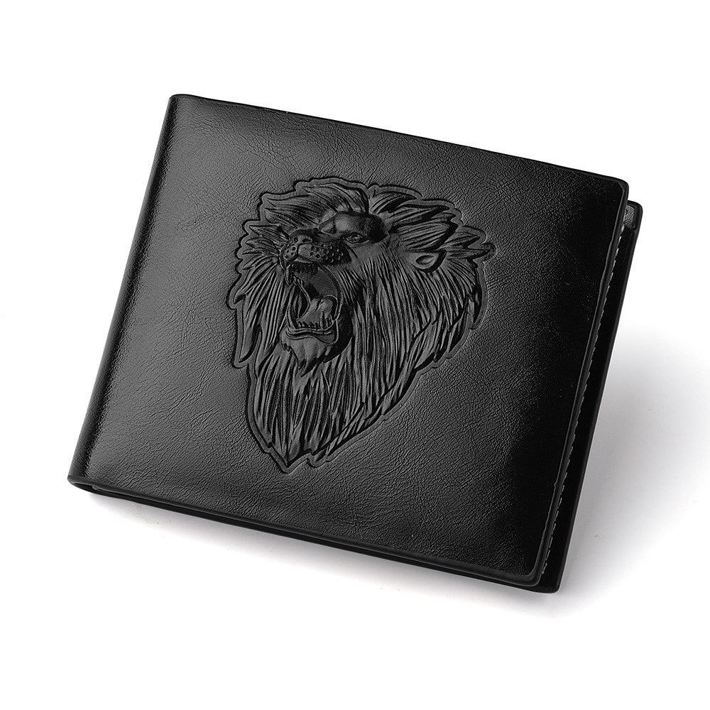 mens zipper wallet lion embossed pattern animal