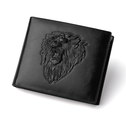mens zipper wallet lion embossed pattern animal