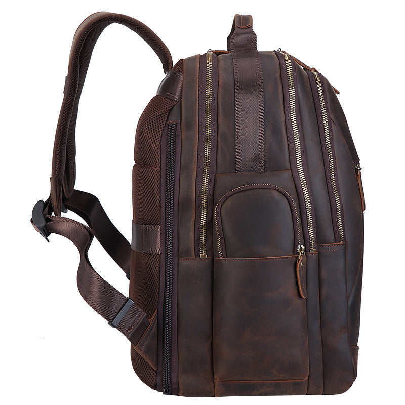 european and american leather large capacity 17 inch computer travel backpack