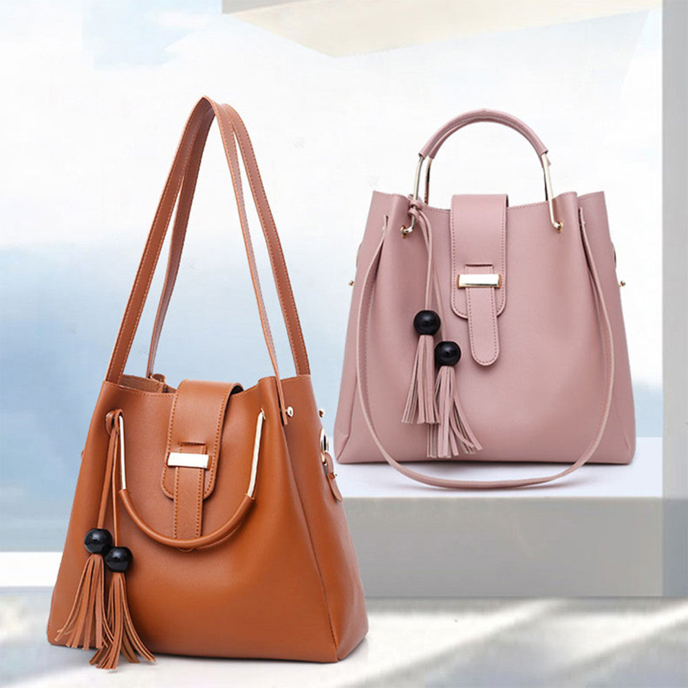 women 3pcs or set handbags pu leather shoulder bags casual tote bag tassel metal handle designer composite bags