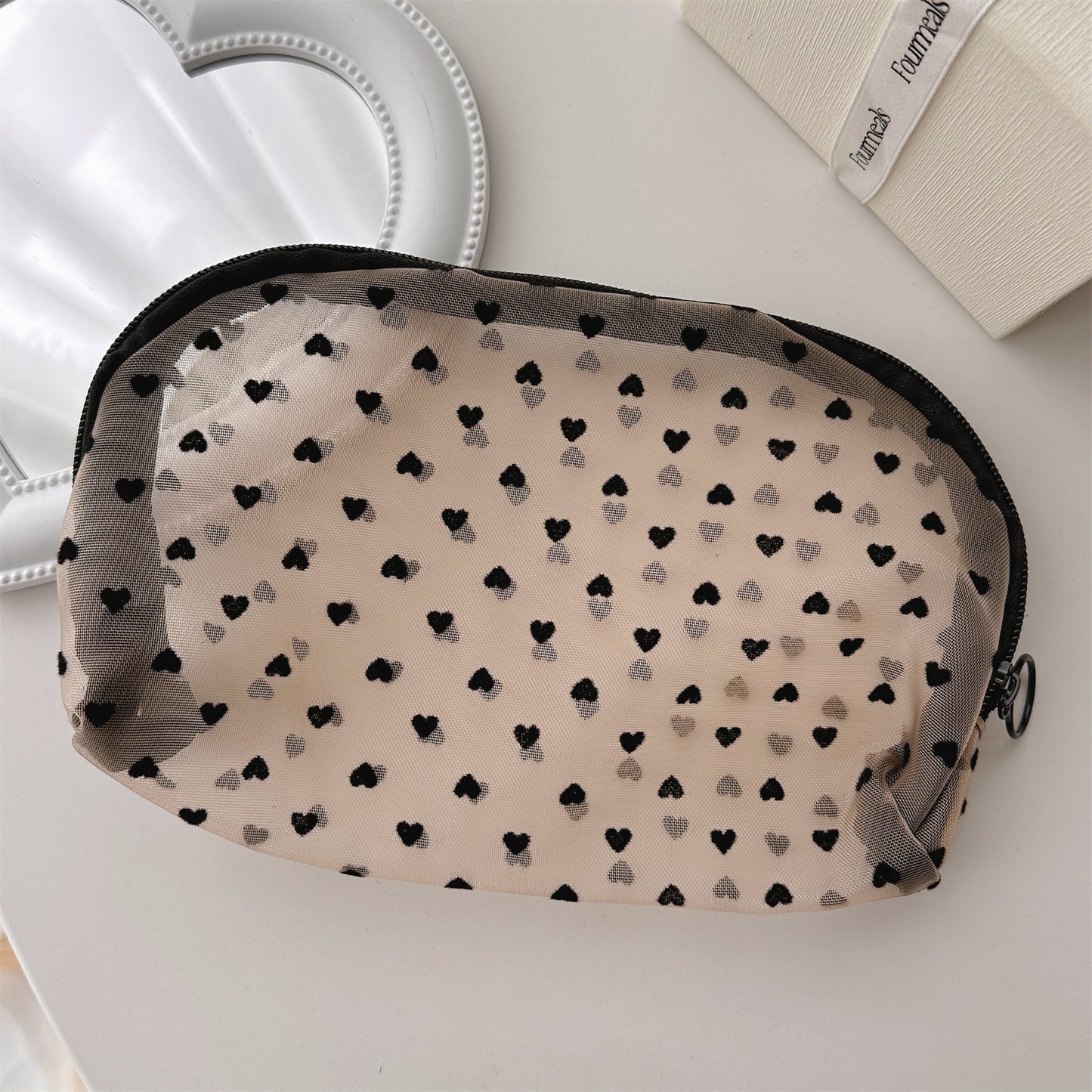 mesh cosmetic love storage bag portable