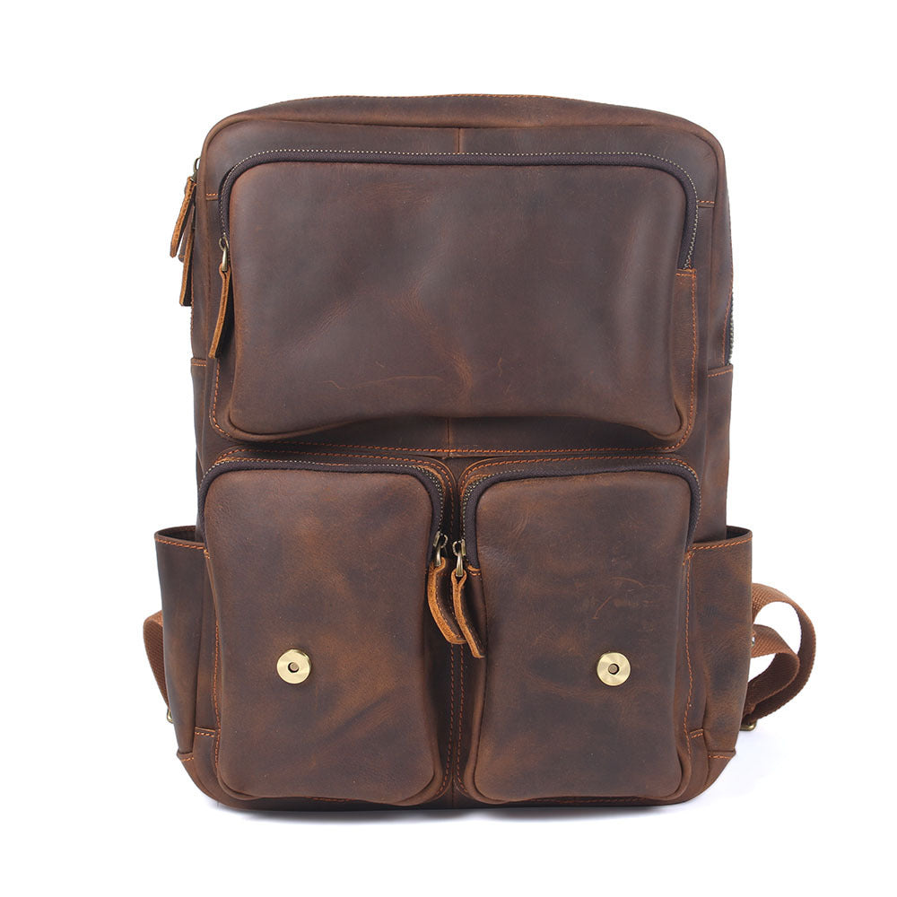 retro large capacity crazy horse leather backpack men