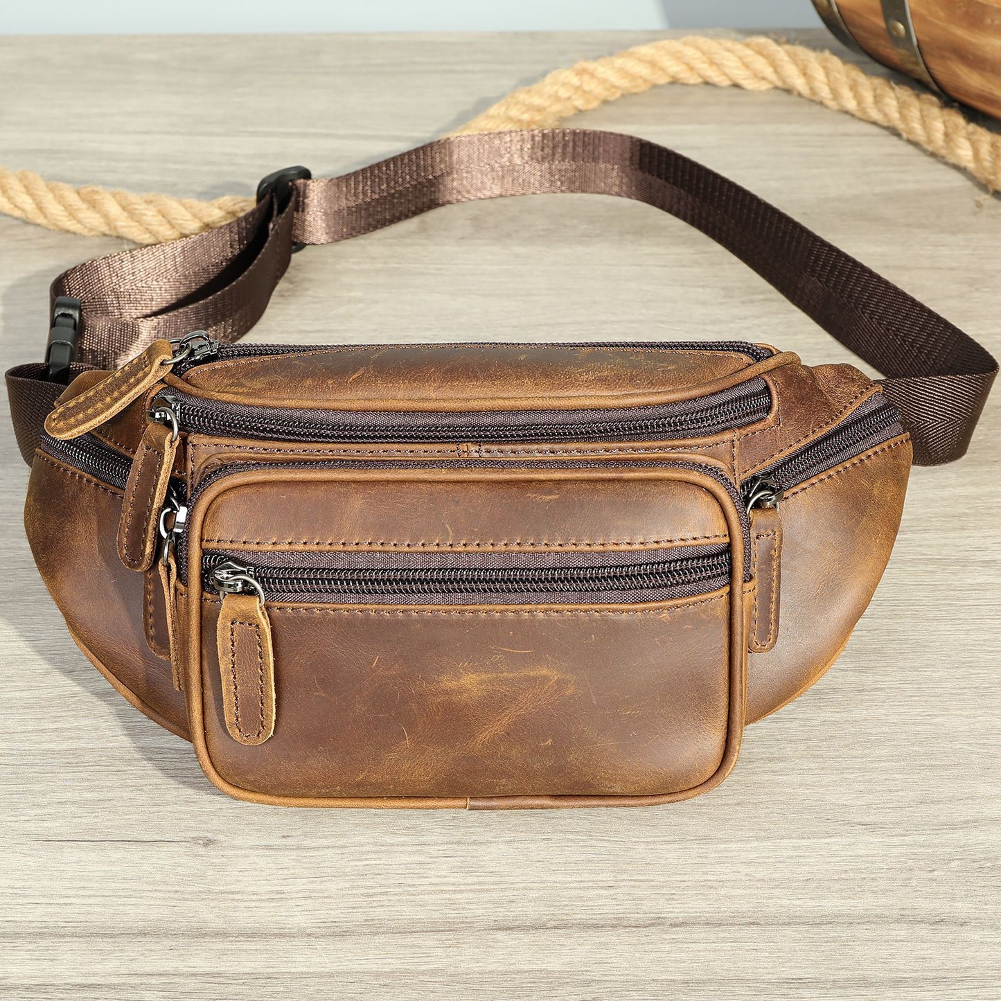 retro casual mens leather belt bag