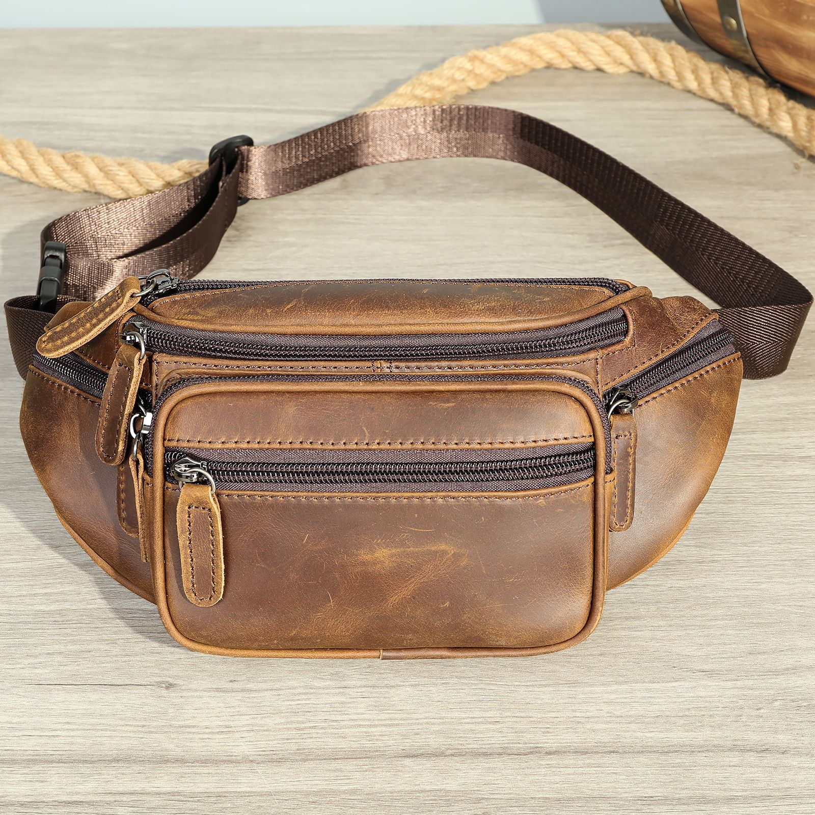 retro casual mens leather belt bag