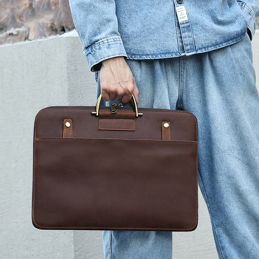 crazy horse leather mens business handbag genuine leather computer bag