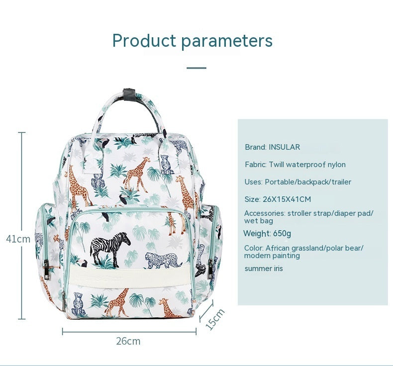 fashion waterproof printed nylon multi functional large capacity backpack portable mummy bag