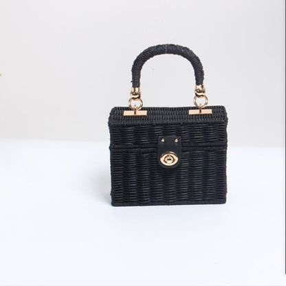 retro rattan single shoulder bag with small square chain