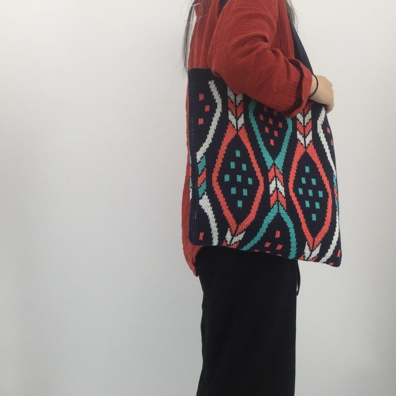 Large-capacity Woven Fabric Check Pattern Handbag