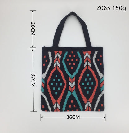 Large-capacity Woven Fabric Check Pattern Handbag