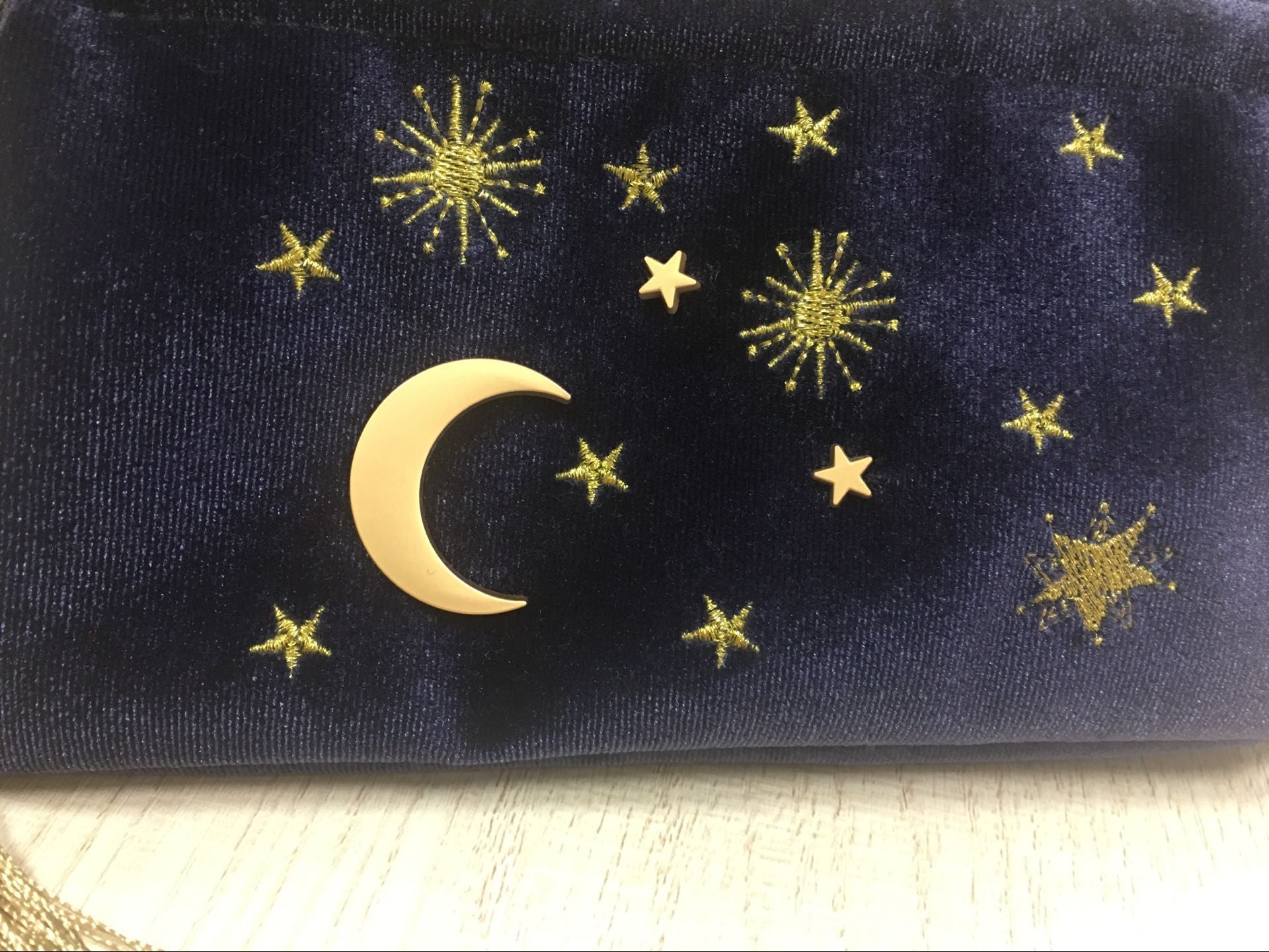 cute stars and moon embroidery velvet tassel cosmetic bag