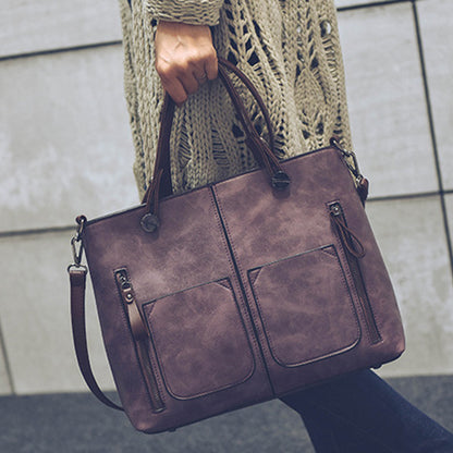 double pocket single shoulder diagonal handbag fashion retro pu oil leather tide bag