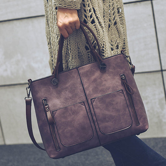 double pocket single shoulder diagonal handbag fashion retro pu oil leather tide bag